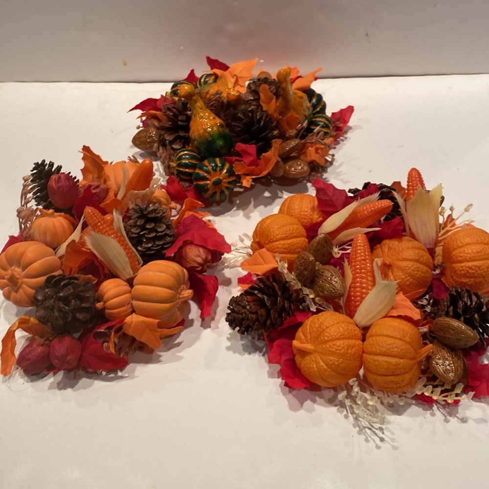 NWT & Vintage Autumn Fest Thanksgiving Candle Rings A-3, Set of 3